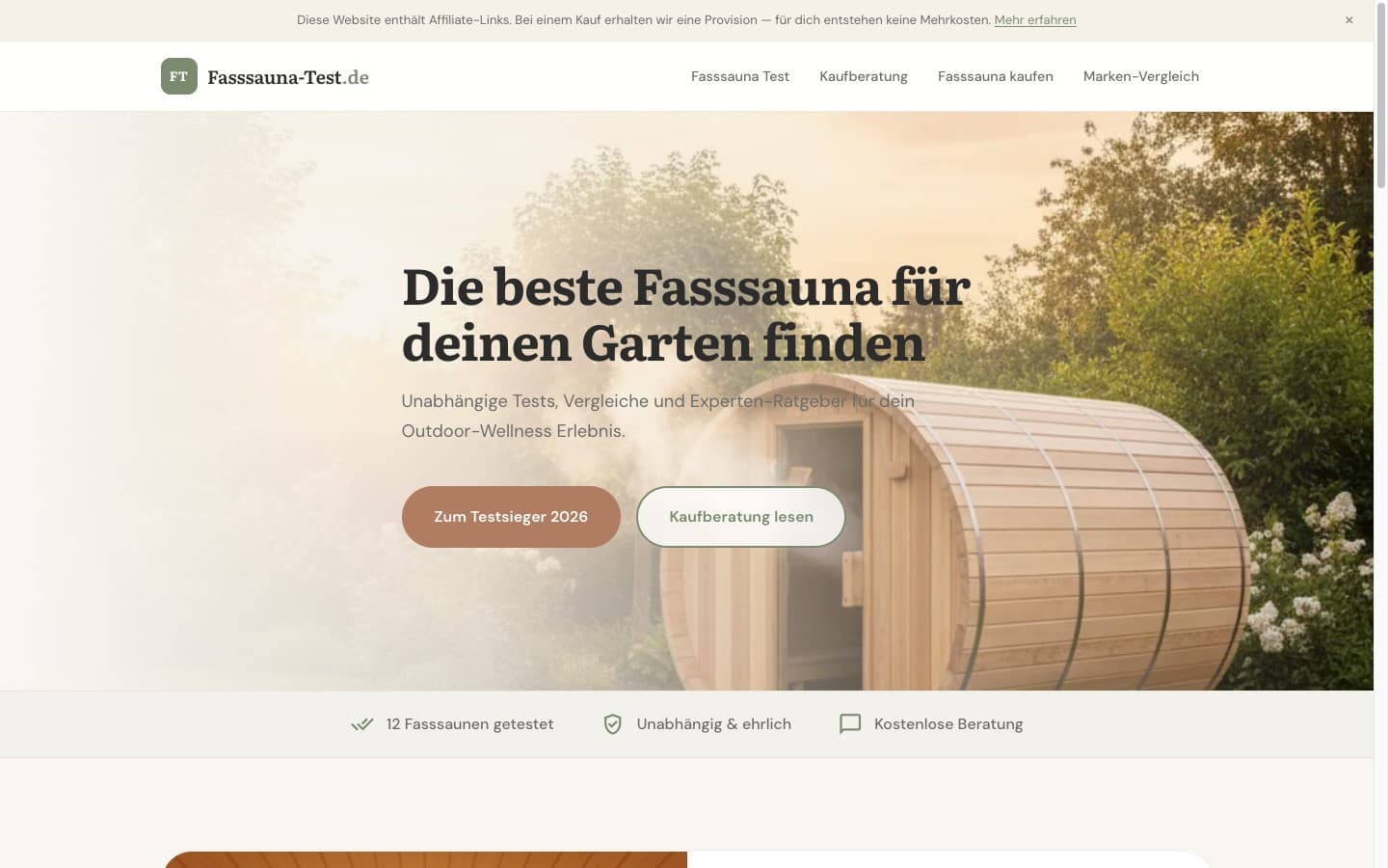 Screenshot von Fasssauna-Test.de